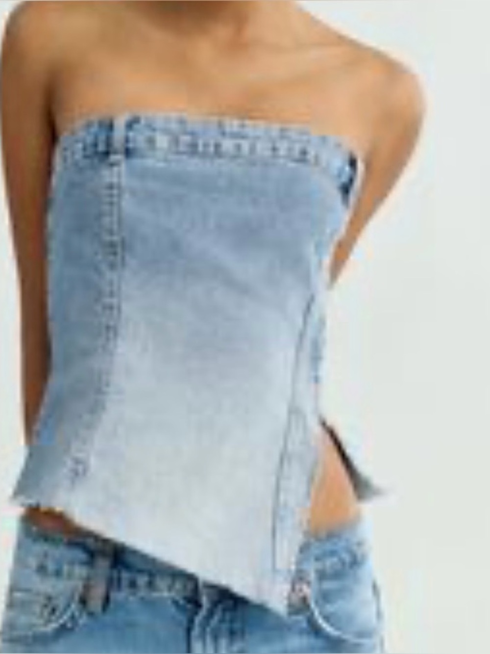 Zara Women's Light Blue Denim Strapless Top size XS
